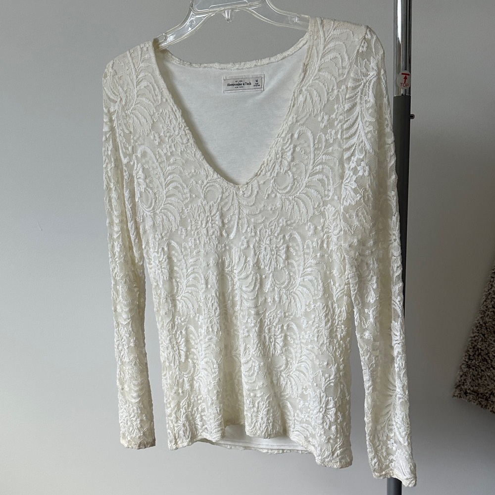 Abercrombie & Fitch Cream Lace Long Sleeve Blouse
